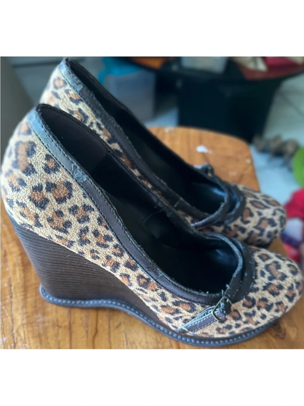 Soda Leopard-Print Wedge Pumps in Tan, Brown & Black
